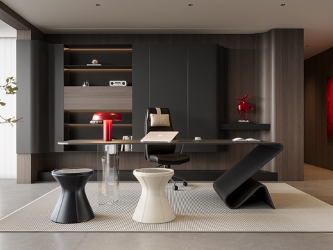 现代意式书房su模型