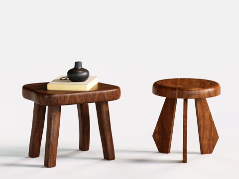 现代凳子 中古木凳子 矮凳 圆凳 方凳su模型