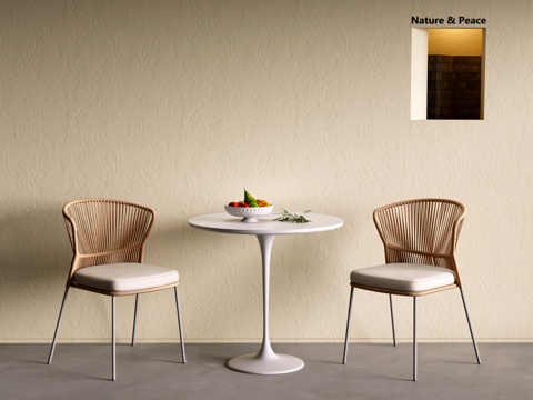 中古风户外桌椅 侘寂户外椅 圆形户外桌su模型