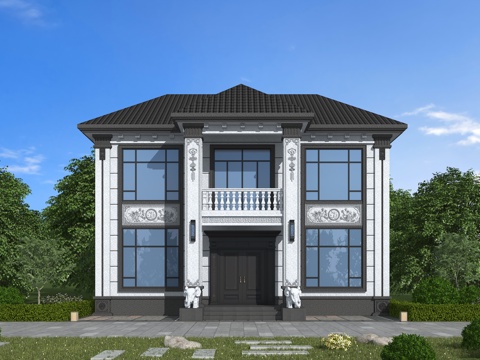 中式独栋别墅  新中式独栋别墅su模型