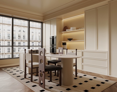 中古风餐厅 餐桌椅 餐边柜 酒柜su模型