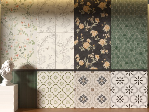 现代拼花瓷砖 花砖su模型