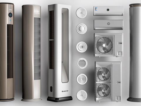 现代空调 空调柜机 挂机 空调外机su模型