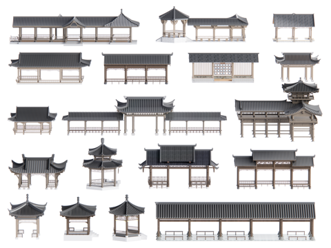 中式廊架 凉亭 廊道su模型