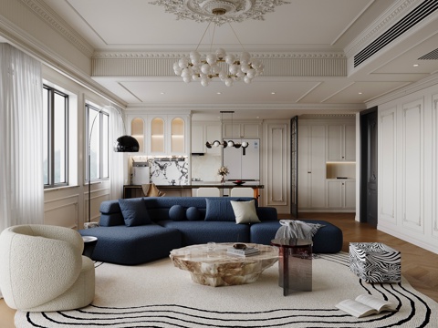  法式客餐厅3d模型 