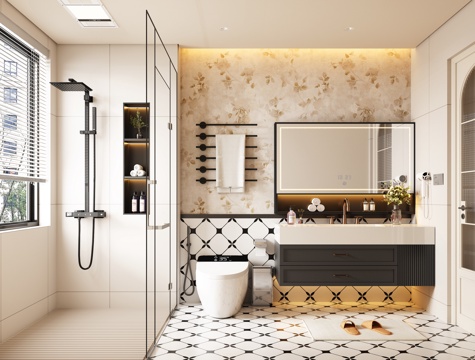  法式复古卫生间3d模型 