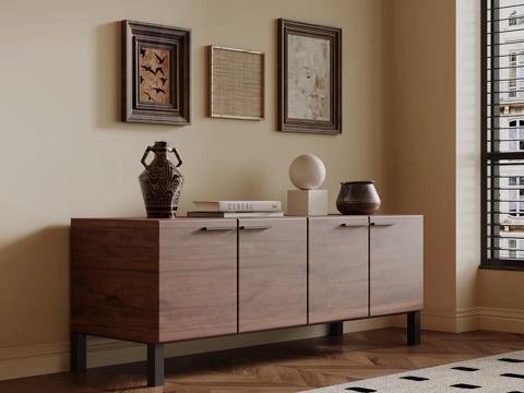 中古风玄关柜 边柜 挂画su模型