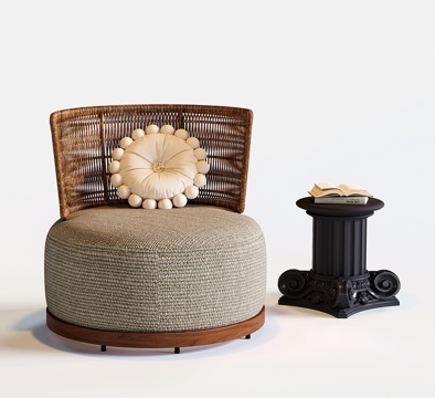  现代户外单人沙发 户外休闲沙发 庭院藤编沙发 边几3d模型 