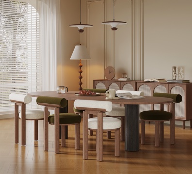 法式中古风餐厅 餐桌椅 餐边柜su模型