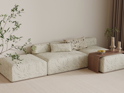 现代中古风多人沙发 休闲沙发su模型