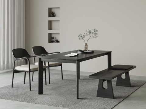 现代意式餐桌椅 黑色餐桌椅su模型