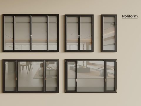 现代简约玻璃窗户 推拉窗 平开窗su模型