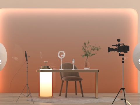  现代直播间3d模型 