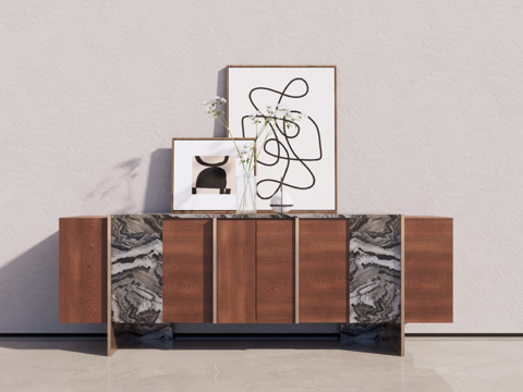 简约，奢华，意式轻奢端景柜su模型