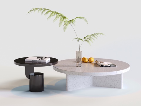 现代茶几 奶油风字母茶几 大理石su模型