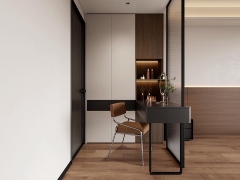 现代意式家居卧室隔断 衣柜梳妆台隔断 卧室玻璃隔断  梳妆台su模型