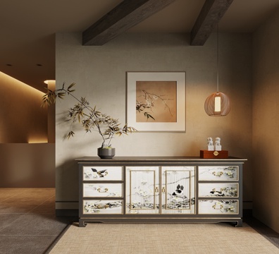 新中式玄关柜 边柜 端景条案su模型