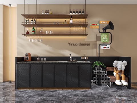 现代备餐柜 餐边柜 工业风装饰柜 金属吊架 吊柜su模型