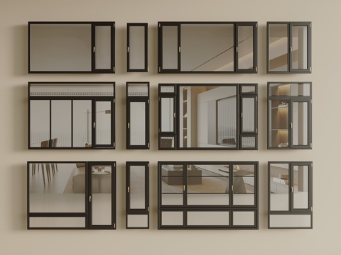 现代简约玻璃窗户 推拉窗 平开窗su模型