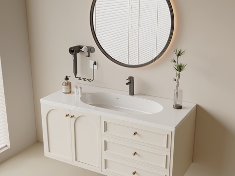 法式浴室柜 洗脸柜 洗衣柜 阳台柜su模型