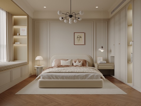 法式卧室 双人床 衣柜su模型