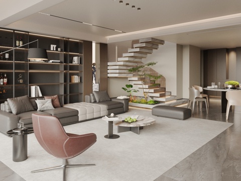  现代意式客餐厅 轻奢意式客餐厅 高级灰客餐厅 海派风客餐厅3d模型 