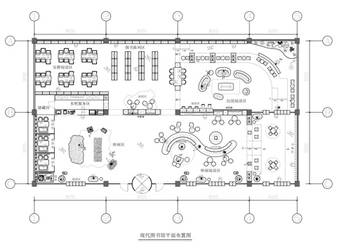 现代图书馆平面布置图cad施工图
