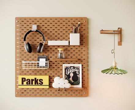 现代洞洞板挂件 壁灯 墙饰挂件su模型