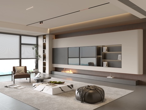 意式客厅 现代客厅  沙发茶几组合 休闲椅 凳子 皮质沙发su模型