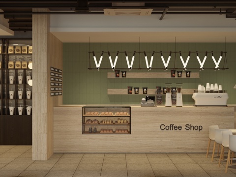 现代简约咖啡厅奶茶店su模型