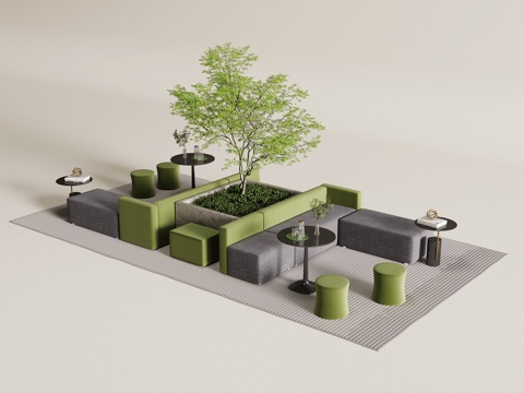 现代沙发 卡座su模型