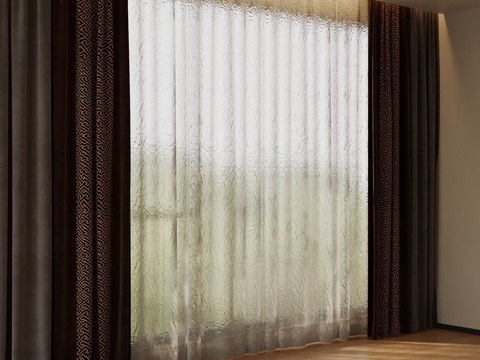 新中式窗帘 布帘 纱帘su模型