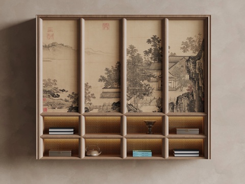 新中式茶柜 置物架su模型