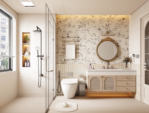  法式奶油风卫生间3d模型 