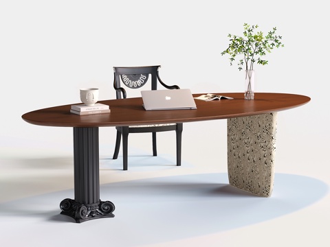 法式书桌椅 复古椭圆书桌su模型