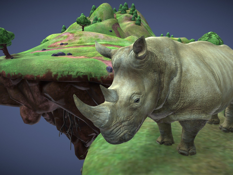 漂浮幻想岛上的动画犀牛循环su模型