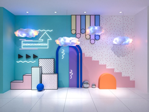 现代美陈 网红打卡 合影墙  活动美陈  景观墙 橱窗造型su模型