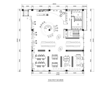 休闲书吧平面布置图cad施工图