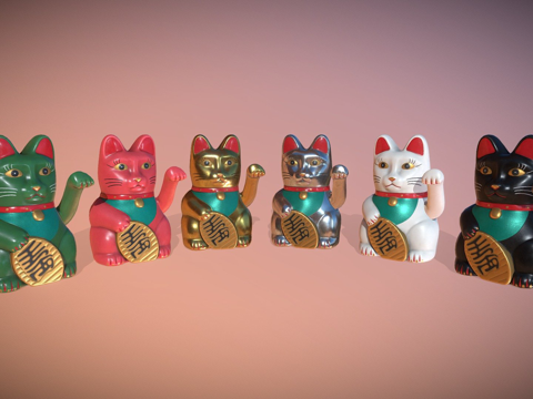 招财猫-低多边形幸运猫动画su模型