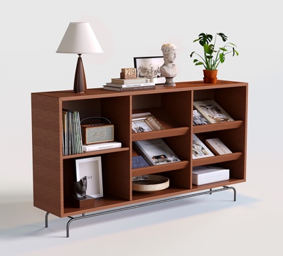 现代开房书架 中古矮书柜 储物柜 展示柜su模型