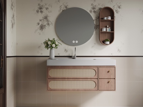 中古风浴室柜 卫浴柜su模型