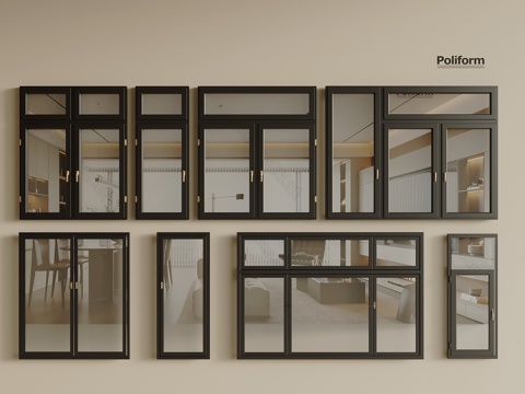 现代简约玻璃窗户 推拉窗 平开窗su模型