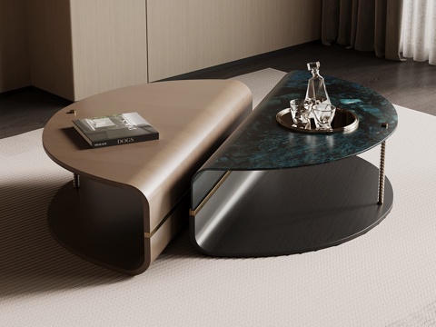 现代意式茶几 大理石茶几 异形子母茶几su模型