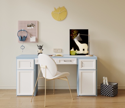 现代奶油风书桌椅 休闲桌椅su模型