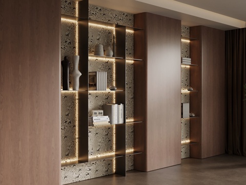 现代中古风书柜 书架 置物架su模型