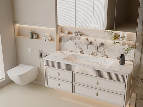 法式浴室柜 洗脸柜 洗衣柜 阳台柜 马桶 壁龛su模型