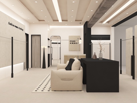  黑白服装店 女装店 服装店3d模型 