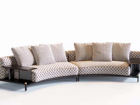 新中式圆弧沙发 复古贵妃椅su模型