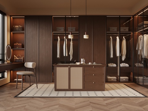  中古风衣柜 衣帽间3d模型 