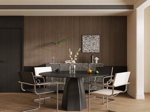 现代意式餐厅 圆形餐桌椅su模型